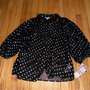 The Nanette Lepore Black W/Gold Dots Sheer Blouse